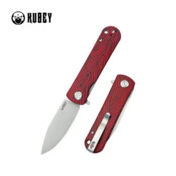 Kubey NEO Folding Knife Red/Black Damascus G10 Handle AUS-10 Plain Edge Beadblast Finish KU371E