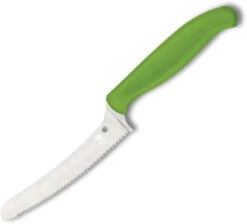 Spyderco Z-Cut Blunt Tip Kitchen Knife Green Poly Handle CTS-BD1 Serrated Edge Satin Finish K13SGN
