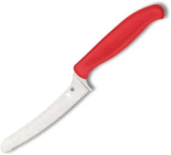 Spyderco Z-Cut Kitchen Knife Red Polypropylene Handle CTS-BD1 Serrated Edge Satin Finish K13SRD