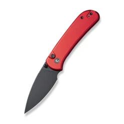 Civivi Qubit Button Lock Folding Knife Red Aluminum Handle 14C28N Drop Point Plain Edge Black Stonewash Finish C22030E-2