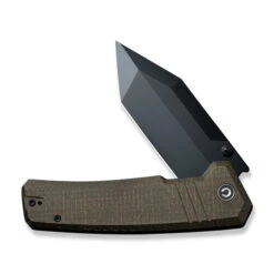 Civivi Bhaltair Folding Knife Green Burlap Micarta Handle 14C28N Tanto Plain Black Blade C23024-3 -Sharp Knife Shop C23024 3 Bhaltair 3 33661.1691510514