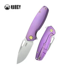 Kubey Tityus Frame Lock Folding Knife Purple Titanium Handle 14C28N Drop Point Plain Edge Bead Blast Finish KB360C