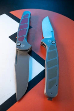 LuvThemKnives Rezult Button Lock, Finger Flicker & Flipper Pocket Knife Titanium Handle Burgundy G10 Inlay 20CV Steel LTK-609-1 -Sharp Knife Shop DSC0796 66336.1691170664