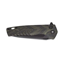 Tekto F3 Charlie Button Lock Folding Knife Green/Black Gmascus Handle D2 Drop Point Plain Black Blade -Sharp Knife Shop GIM 4 03117.1686842129