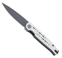 Petrified Fish Flipper Folding Knife White/Black G10 Handle 154CM Plain Edge Black Stonewash Finish FE07-WDW