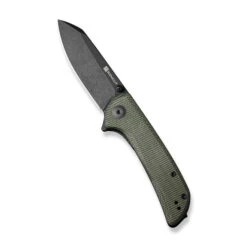 Sencut Fritch Folding Knife Green Canvas Micarta Handle 9Cr18Mov Spey Point Plain Edge Black Stonewash Finish S22014-1