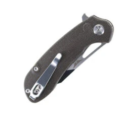 TwoSun Button Lock Folding Knife Black Linen Micarta Handle D2 Plain Edge TS399 -Sharp Knife Shop TS 399 04 03901.1676571146