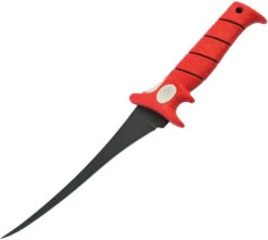 Bubba Blade Whiffie Flex Fillet Fixed Blade Knife Red TPR Handle Black Titanium Coated High Carbon Blade 1085875