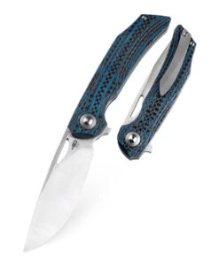 Bestech KOMBOU Falko Folding Knife Blue Interlay Carbon Fiber G10 Handle 154CM Satin Finish BL01B